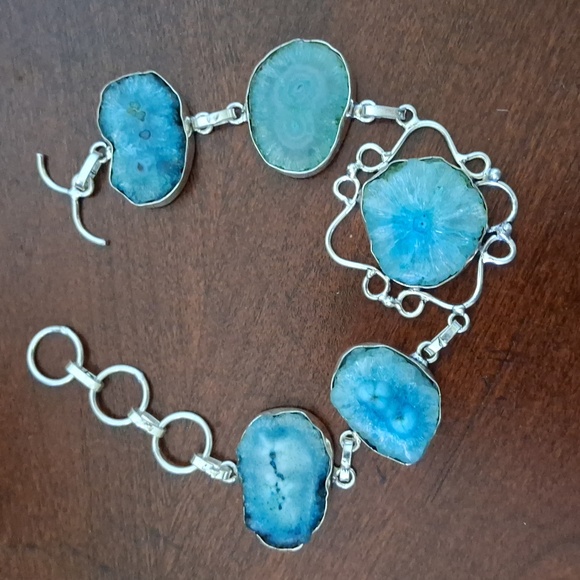 New Agate Geode Slice 925 Silver Bracelet. - Picture 10 of 14